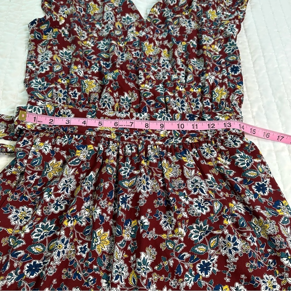 DR2 Floral Dress Doble V-Neck Tie Waist Cap Sleeve With Pockets and Side Zipper - Picture 5 of 16